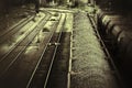 Grungy sepia shot of train filled with gravel