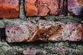 Grungy texture. Handmade red brick close-up, Background old surface, vintage cracked wall Royalty Free Stock Photo