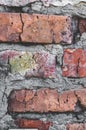 Grungy texture. Handmade red brick close-up, Background old surface, vintage cracked wall Royalty Free Stock Photo
