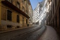 Grungy urban street with curved road