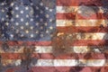 Grungy american flag on rusty iron surface,