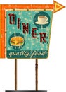 Grungy route sixty six diner sign, retro grungy vector illustration Royalty Free Stock Photo