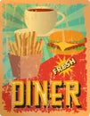 Grungy vintage american diner sign, retro style, vector illustration Royalty Free Stock Photo