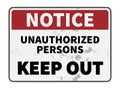 grungy warning sign with text NOTICE UNAUTHORIZED PERSONS KEEP OUT Royalty Free Stock Photo