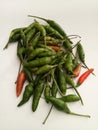 Grup of red and green chilli pepper on white background Royalty Free Stock Photo