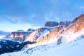 Gruppo del Sella in the light sunset, Canazei, Italy Royalty Free Stock Photo