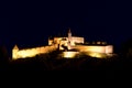 Gruyere, VD / Switzerland - 31 May 2019: the historic castle at Gruyere in the Swiss canton of Vaud at night