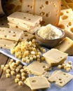 GruyÃÂ¨re,sliced ,diced and grated Royalty Free Stock Photo