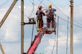 Gryazi, Russia - Aug 23. 2021. Electricians work of Rosseti is largest energy company in Russia and world