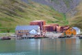 Grytviken abandoned whaling station in South Georgia. Lost places with rusty tanks old boats, Antarctica.