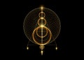 Sigil of Protection. Gold Magical Amulet. Luxury golden logo shiny overlapping circles print. Magic Alchemy of Sign Occult. Wiccan