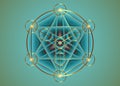 Alchemy occult Mandala, Metatrons Cube, Flower of Life. Gold Sacred geometry, graphic element magic hexagram. Vector Mystic sign