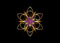 Flower of Life symbol Sacred Geometry. Gold luxury Logo icon round geometric mystic dark purple mandala of alchemy esoteric Seed