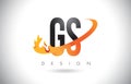GS G S Letter Logo with Fire Flames Design and Orange Swoosh.