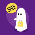 Cute ghost floating for Trick or Treat. Funny spooky boo character.