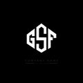 GSF letter logo design with polygon shape. GSF polygon and cube shape logo design. GSF hexagon vector logo template white and Royalty Free Stock Photo