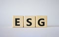 GSG - Environmental, Social and Governance symbol. Concept word GSG on wooden cubes. Beautiful white background. Business and GSG