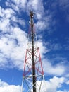 GSM repeater tower in front of blue cloudy sky Royalty Free Stock Photo