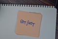 GST or HST write on sticky notes isolated on Wooden Table