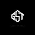 GST letter logo design with polygon shape. GST polygon and cube shape logo design. GST hexagon vector logo template white and Royalty Free Stock Photo