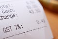 GST vat word in a receipt on table Royalty Free Stock Photo