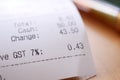 GST vat word in a receipt on table Royalty Free Stock Photo