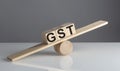 GST on wooden cubes on a wooden balance , business concept