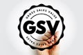 GSV Gross Sales Value displayed as a circular stamp held by a hand, featuring bold central letters and surrounding text that Royalty Free Stock Photo