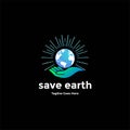 Hand Save Earth Globe World Care Environment Logo Design Vector Royalty Free Stock Photo