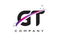 GT G T Black Letter Logo Design with Purple Magenta Swoosh