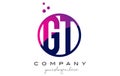 GT G T Circle Letter Logo Design with Purple Dots Bubbles