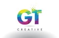 GT G T Colorful Letter Origami Triangles Design Vector.