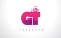 GT G T Letter Logo with Pink Purple Color and Particles Dots Design.
