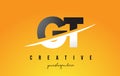 GT G T Letter Modern Logo Design with Yellow Background and Swoosh.