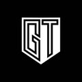 GT Logo monogram shield geometric black line inside white shield color design