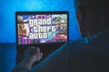 GTA VI video game. Point of view video gaming on PC. Playing computer video game