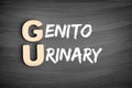 GU - Genitourinary acronym, medical concept on blackboard