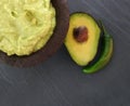 Guac in a traditional Mexican of stone mortar. guacamole in molcajete avocado and chili Royalty Free Stock Photo