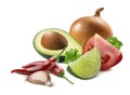 Guacamole avocado garlic lime yellow onion tomato ingredients is Royalty Free Stock Photo