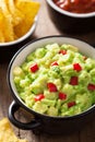 Guacamole with avocado, lime, chili and tortilla chips Royalty Free Stock Photo