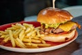 Guacamole and bacon beef burger close up Royalty Free Stock Photo