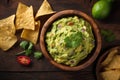 Guacamole bowl lime chips food. Generate Ai