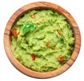 Guacamole bowl on white background. Top view. File contains clipping path