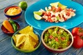 Guacamole mexican food with ceviche and nachos Royalty Free Stock Photo