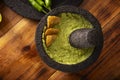 Guacamole in molcajete Mexico recipe topview Royalty Free Stock Photo