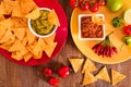 Guacamole and nacho chips. Royalty Free Stock Photo