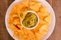 Guacamole and nacho chips. Royalty Free Stock Photo