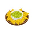Guacamole with nachos vector illustration. Traditional Mexican food.
