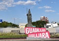 Letters from the city of Guadalajara and the statue of the Minerva with mask