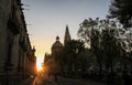 Sunset at the end of the street near the Guadalajara Cathedral, Jalisco, Mexico Royalty Free Stock Photo